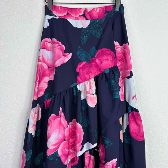 Eliza J Skirt Women’s Size 2 Floral Print Hi-Low Taffeta Ruffle Tiered Romantic - Picture 3 of 8